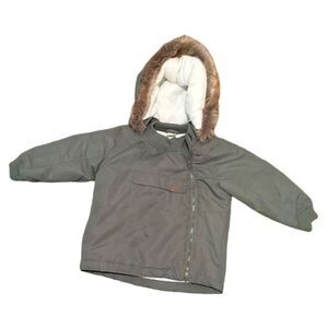 H&M Olive Winter Jacket Faux Fur Hood Unisex Size 12-18 Months